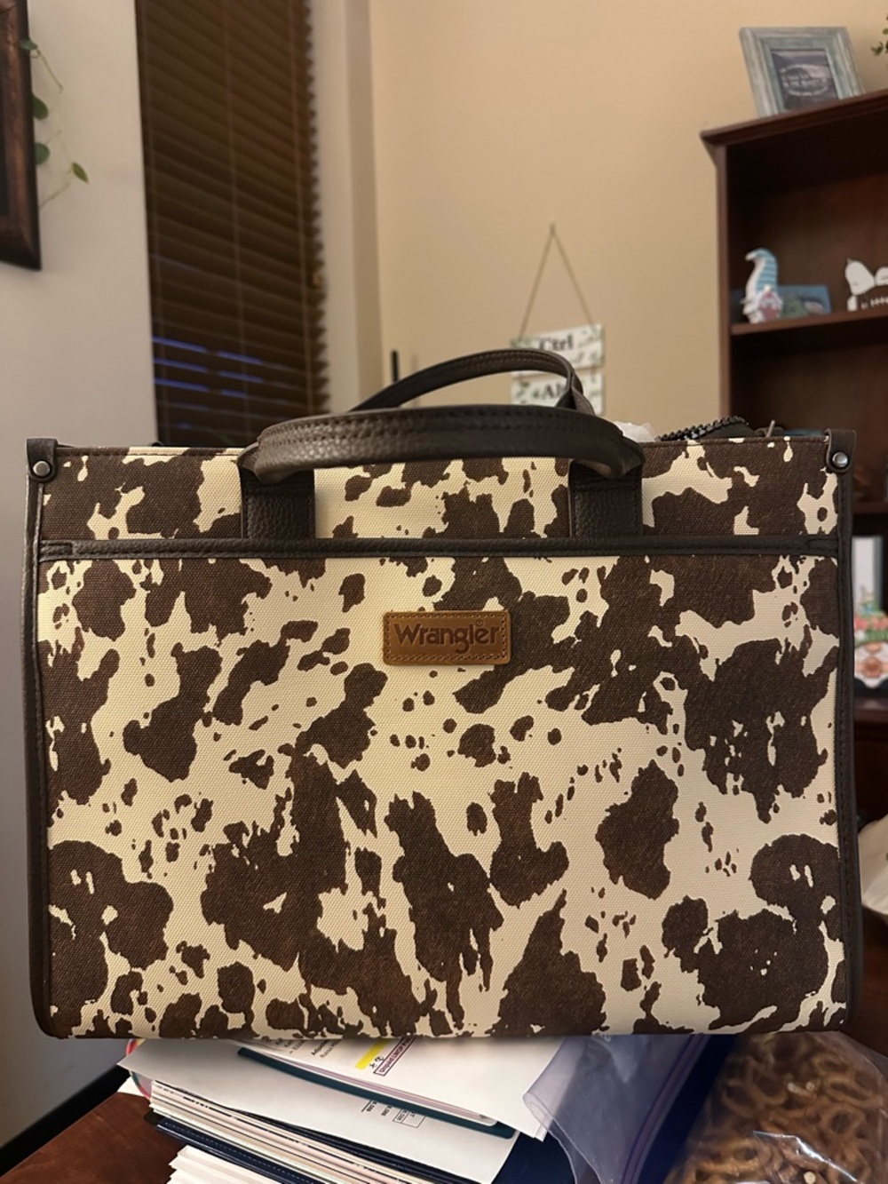 Wrangler Brown and Cream Cowhide-Print Laptop Carry Bag